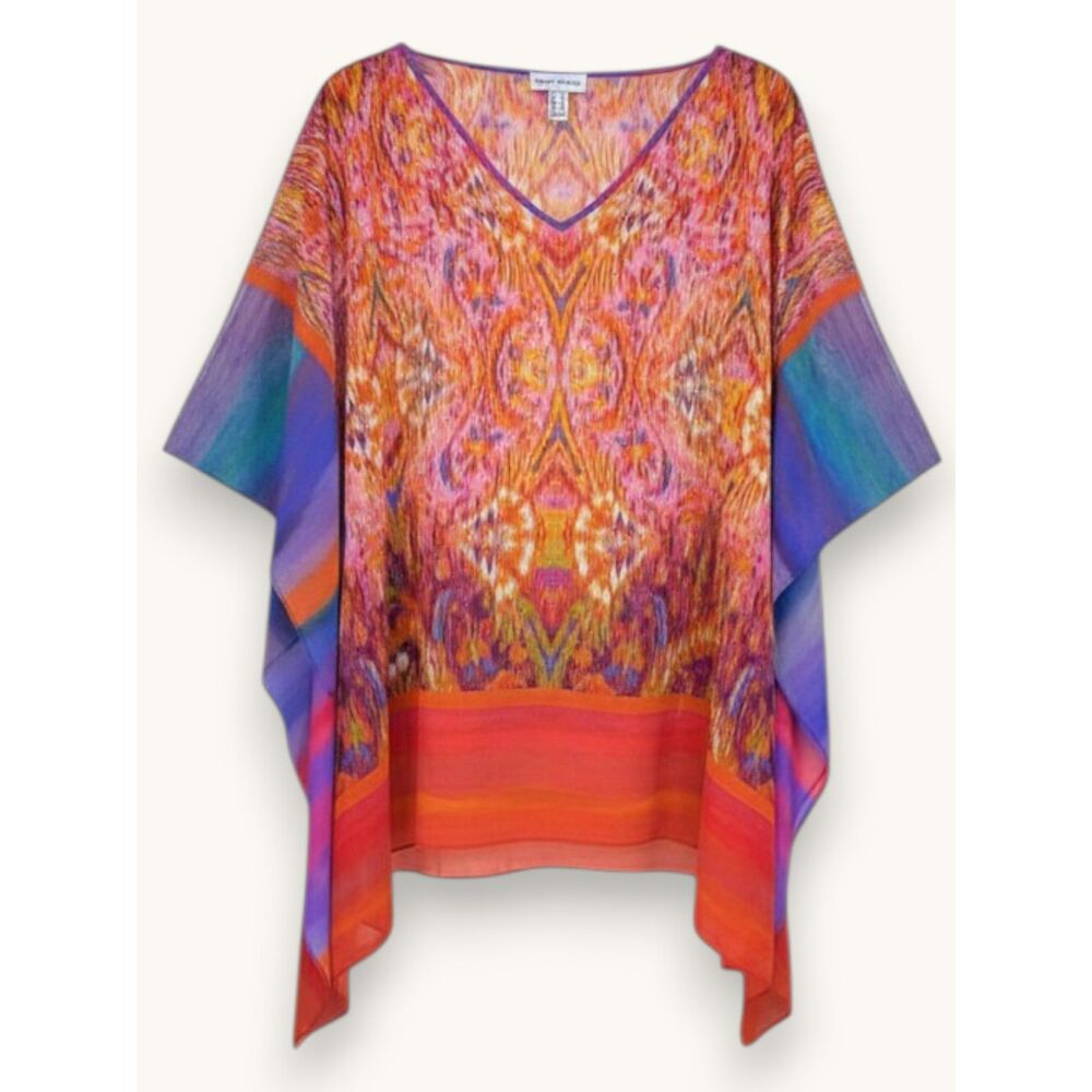 Susan Graver Sheer Blouse Cold Shoulder Colorful Print Flowy Resort Wear Size S - Picture 4 of 6